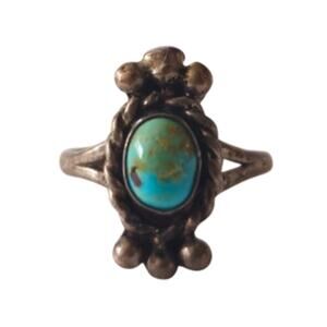 Vintage Navajo Sterling Silver Turquoise Raindrop Ring Size 6.25